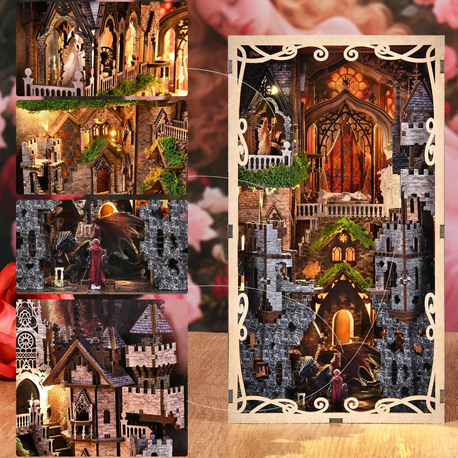 Minicity Book Nook Kit dust cover protects the miniature library display.