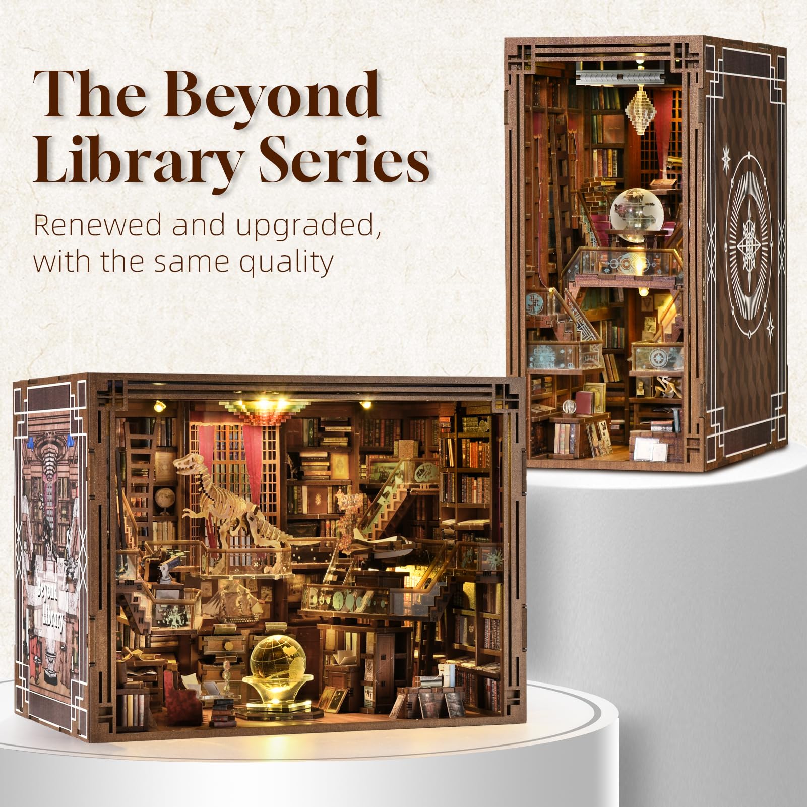 MiniCity Book Nook Kit features warm LED light for cozy, book-filled ambiance.