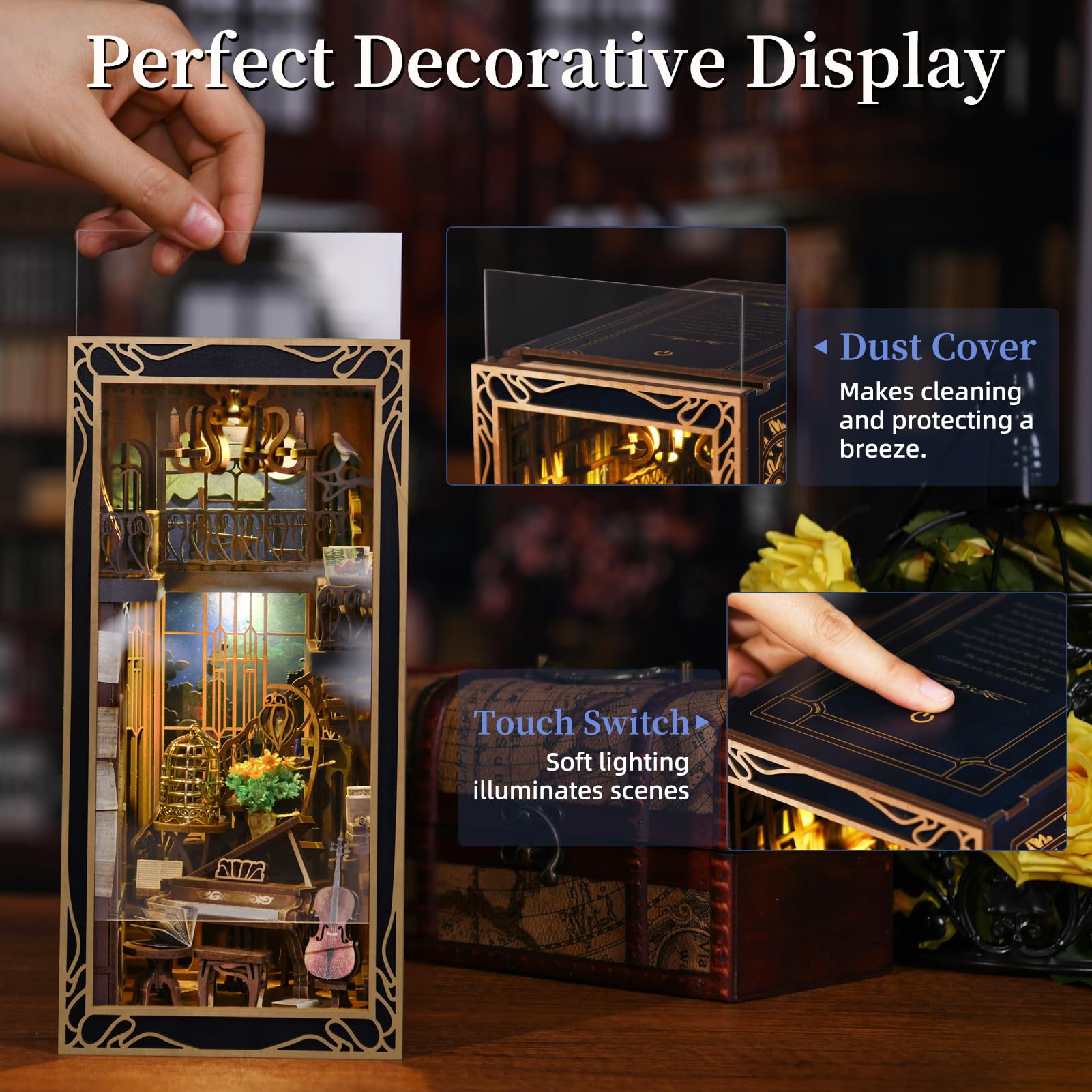Minicity dust cover protects the booknook from dust during display.