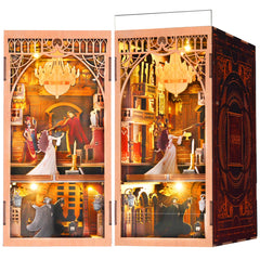MiniCity Phantom Opera booknook front view with warm LEDs for cozy ambience.