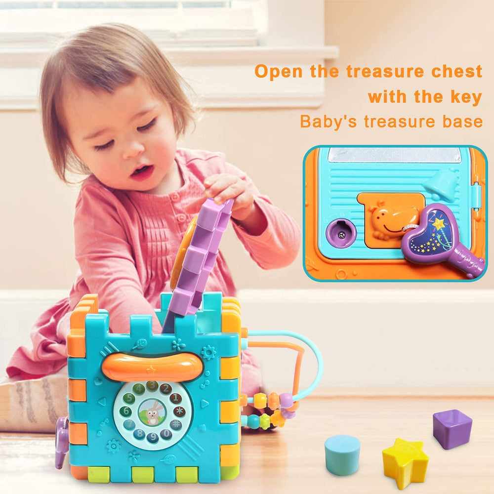 MiniFAIRY activity cube door opening feature invites discovery and cause-and-effect learning.