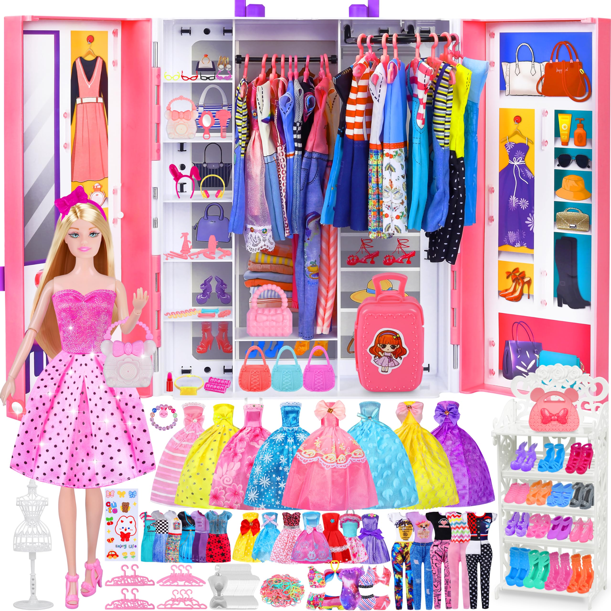 MINIFUN doll closet playset display with doll for imaginative dress-up fun