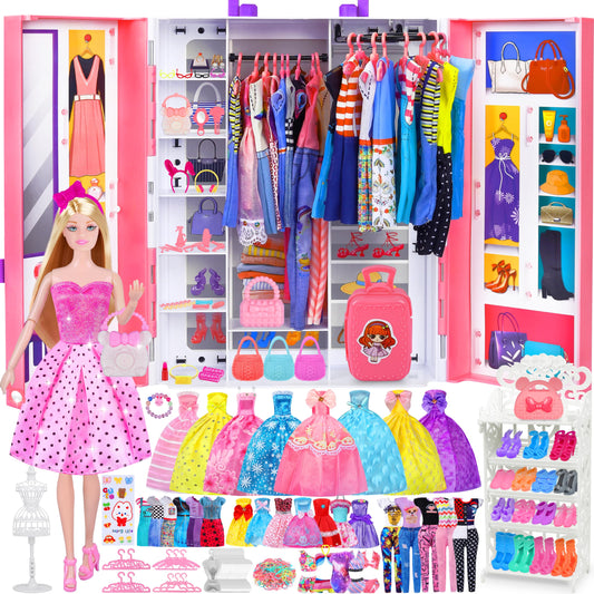 MINIFUN doll closet playset display with doll for imaginative dress-up fun
