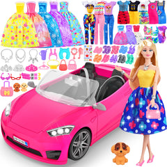 MINIFUN pink doll convertible car for imaginative play and storytelling journeys.