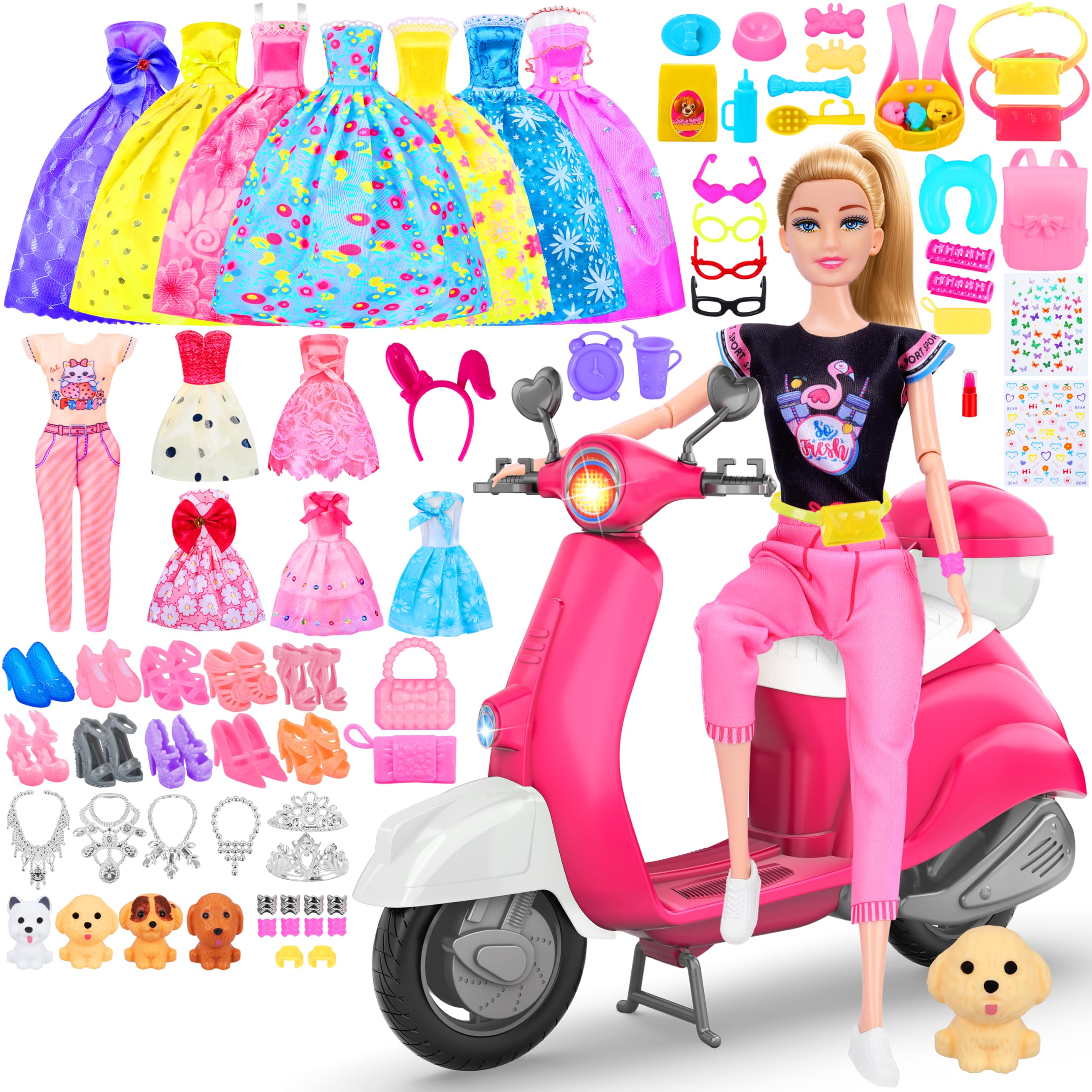 MINIFUN pink doll scooter for on-the-go play and stylish doll adventures.