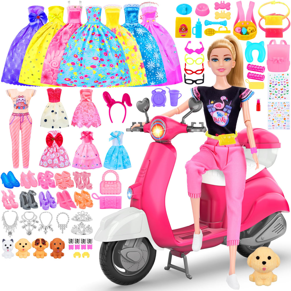 MINIFUN pink doll scooter for on-the-go play and stylish doll adventures.