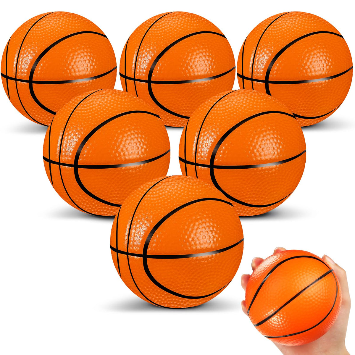 MiniInflat six-pack orange 4in foam basketballs ready for immediate play