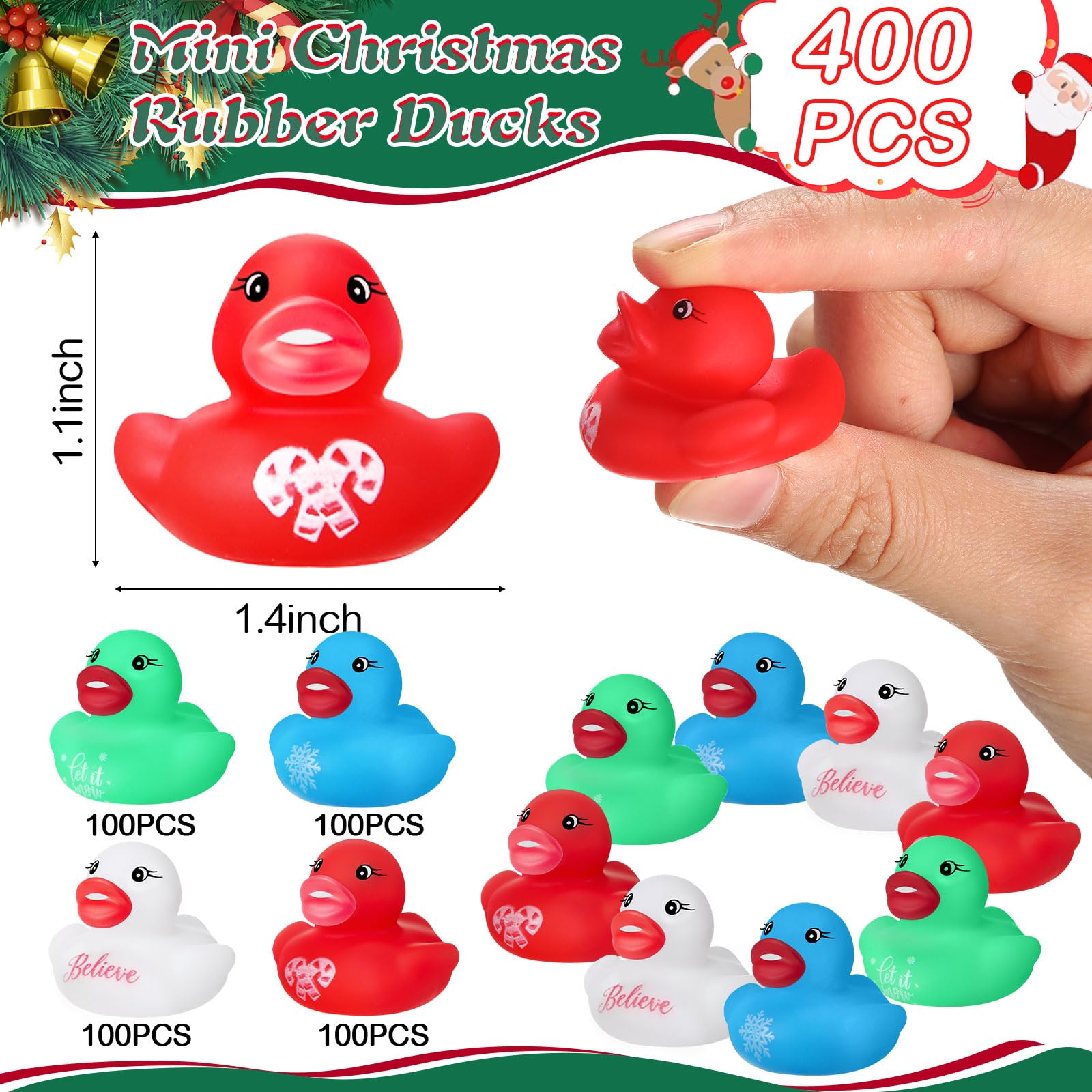 MiniInflat Christmas duck set with soft rubber texture for gentle handling.