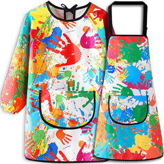 MINIQ kids art smock front view shows waterproof fabric for mess-free painting