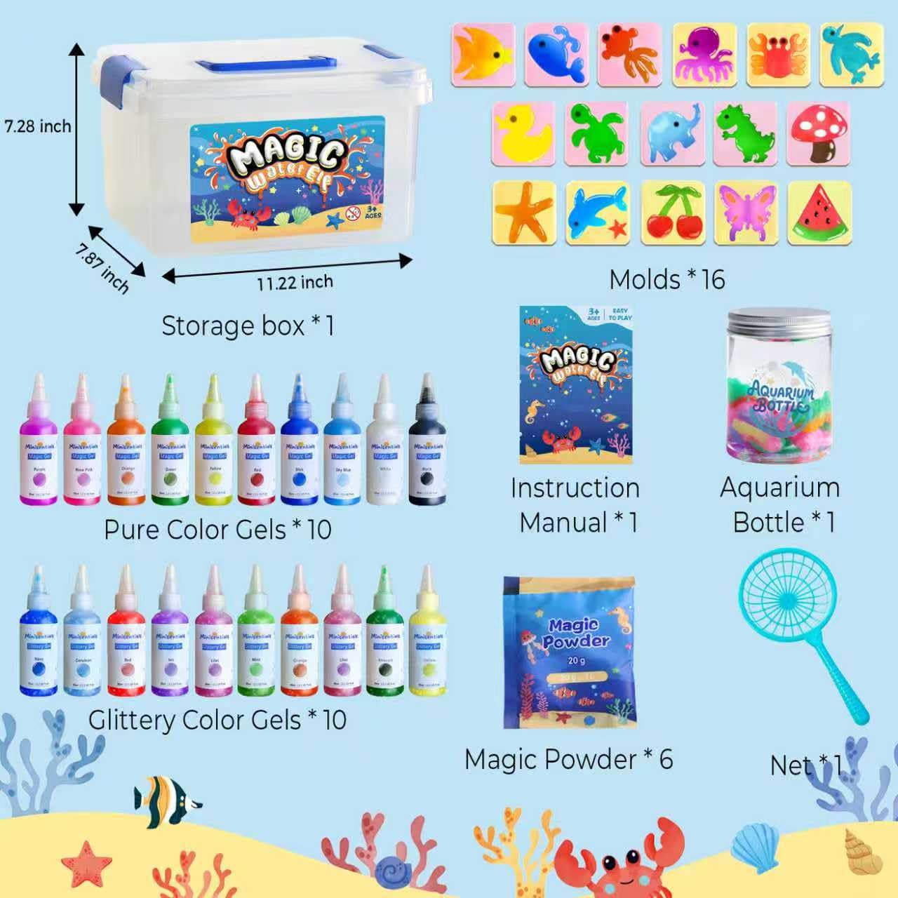 MINISENTIALS DIY Squishy Maker setup highlights powder-water mixing steps