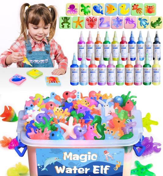 MINISENTIALS Magic Water Elf bottle with vibrant gels for creative play.