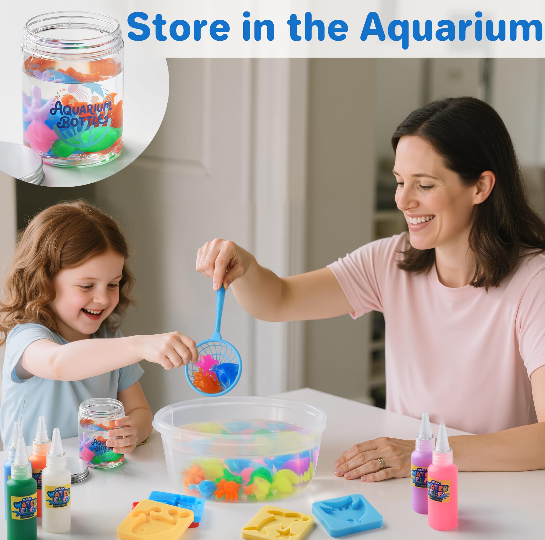 MINISENTIALS Magic Water Elf Kit squishy making process guides kids to craft colorful 3D creatures