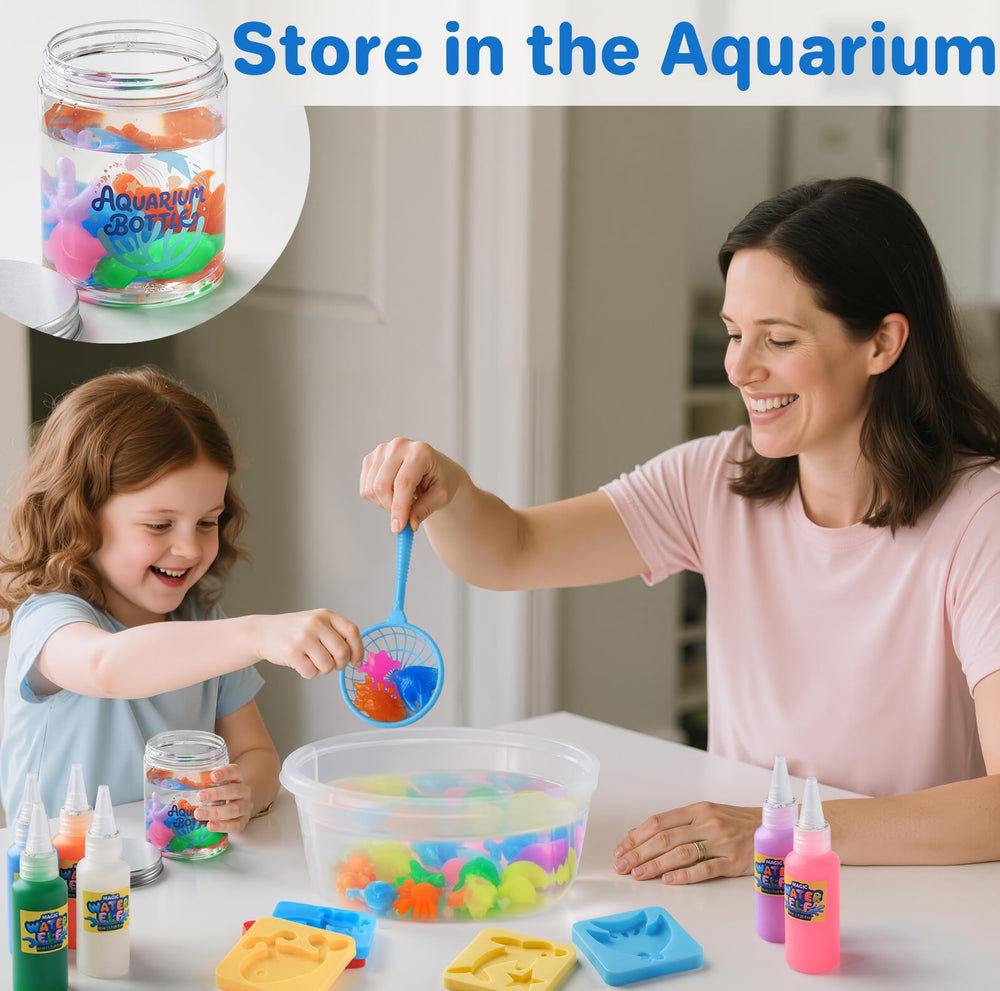MINISENTIALS Magic Water Elf Kit squishy making process guides kids to craft colorful 3D creatures