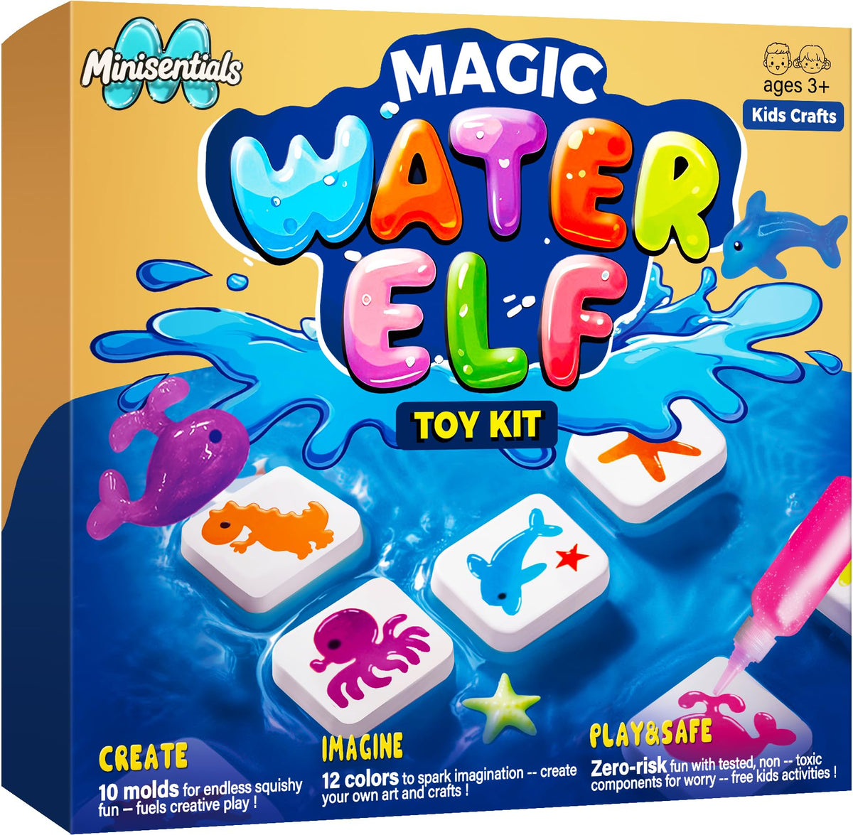 MINISENTIALS Magic Water Elf Kit unboxing highlights colorful components for creative play and hands-on learning