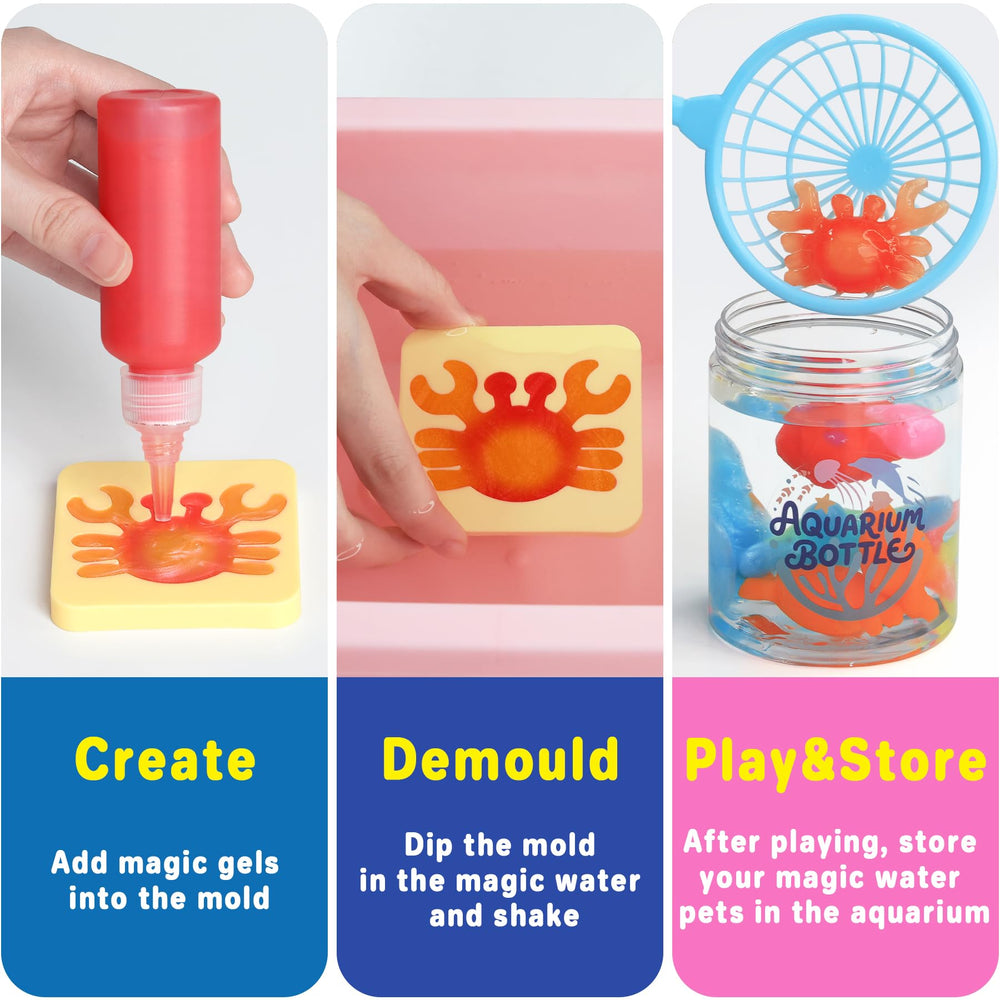 MINISENTIALS Magic Water Elf Toy Kit molds and colors show bright, imaginative water pets