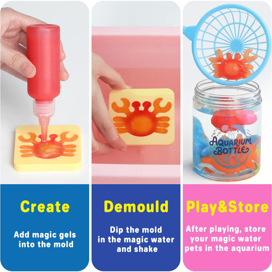 MINISENTIALS Magic Water Elf Toy Kit molds and colors show bright, imaginative water pets