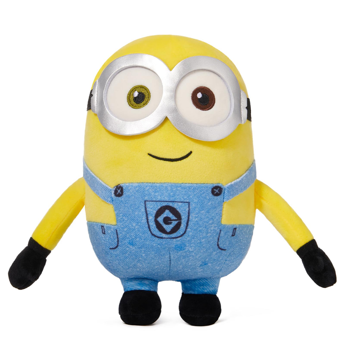 MINISO Bob Minions plush in hug-tim pose, soft cuddle buddy for kids.