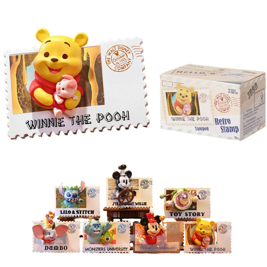 MINISO Disney Pooh retro stamp box cover, ideal for nostalgic shelf decor.