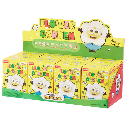 MINISO Minions in a flower park scene adds playful desk decor and conversation starters.