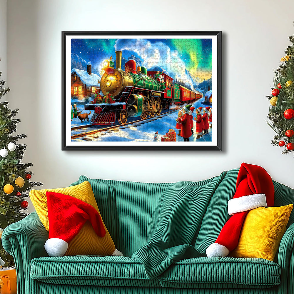 MINIWAN puzzle: cozy cabin and carolers evoke warm holiday memories.