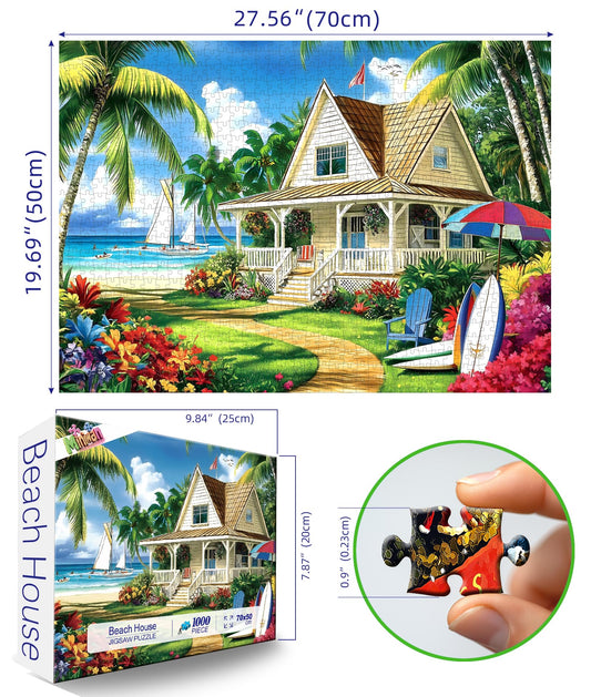 MINIWAN Tropical ocean scene with palm trees creates serene family puzzle time