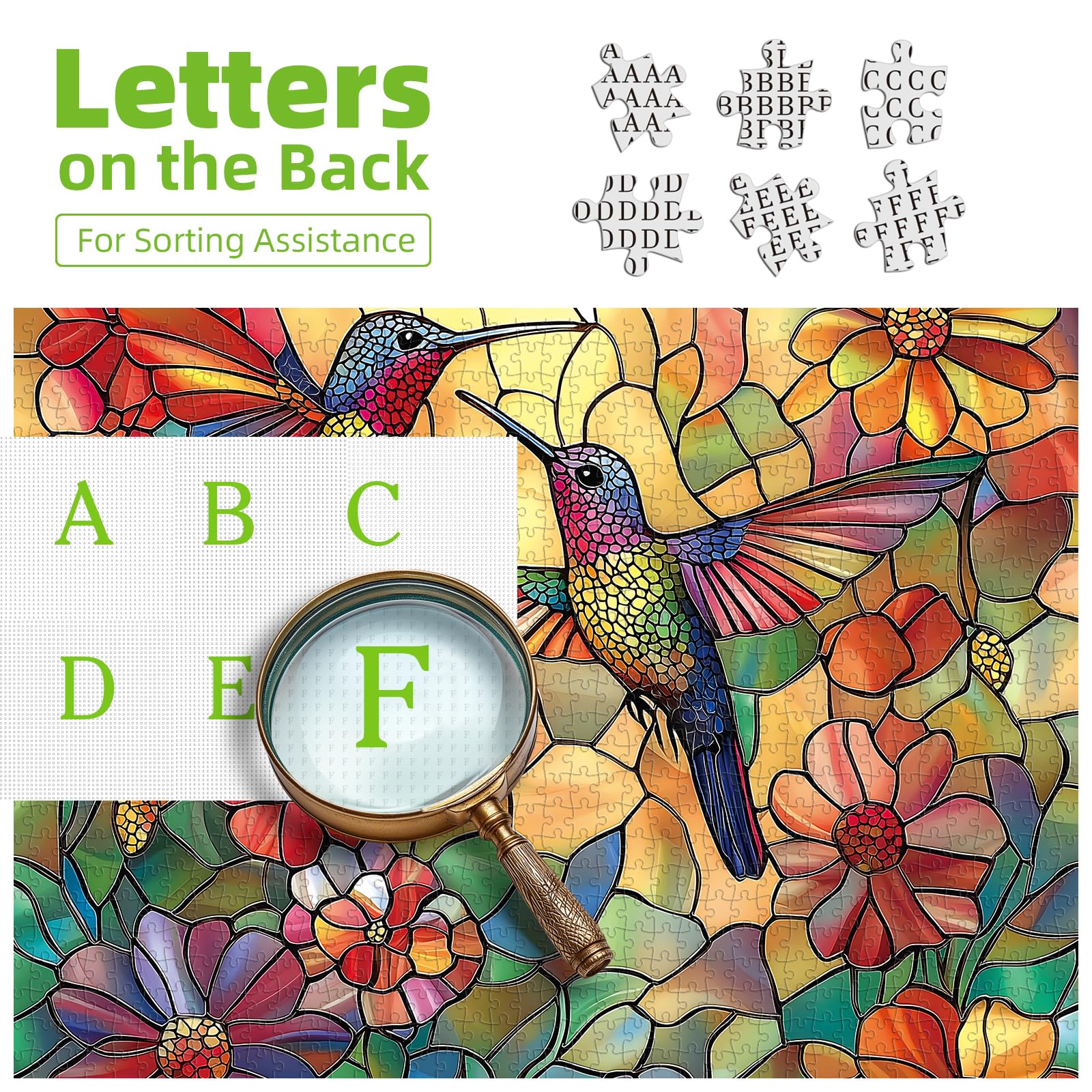 MINIWAN Hummingbird Flower puzzle finished as a 20x20 inch square for display-ready art.