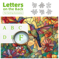 MINIWAN Hummingbird Flower puzzle finished as a 20x20 inch square for display-ready art.