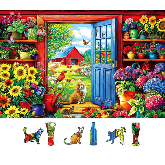 MINIWAN 500-piece puzzle of country garden with cats and sunflowers for mindful relaxation