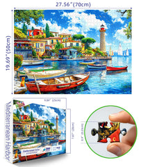 MINIWAN colorful boats in the harbor provide vibrant puzzle imagery.