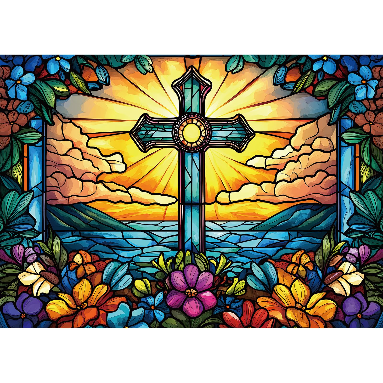 MINIWAN cross stained glass puzzle with vibrant colors for relaxing family puzzle nights.