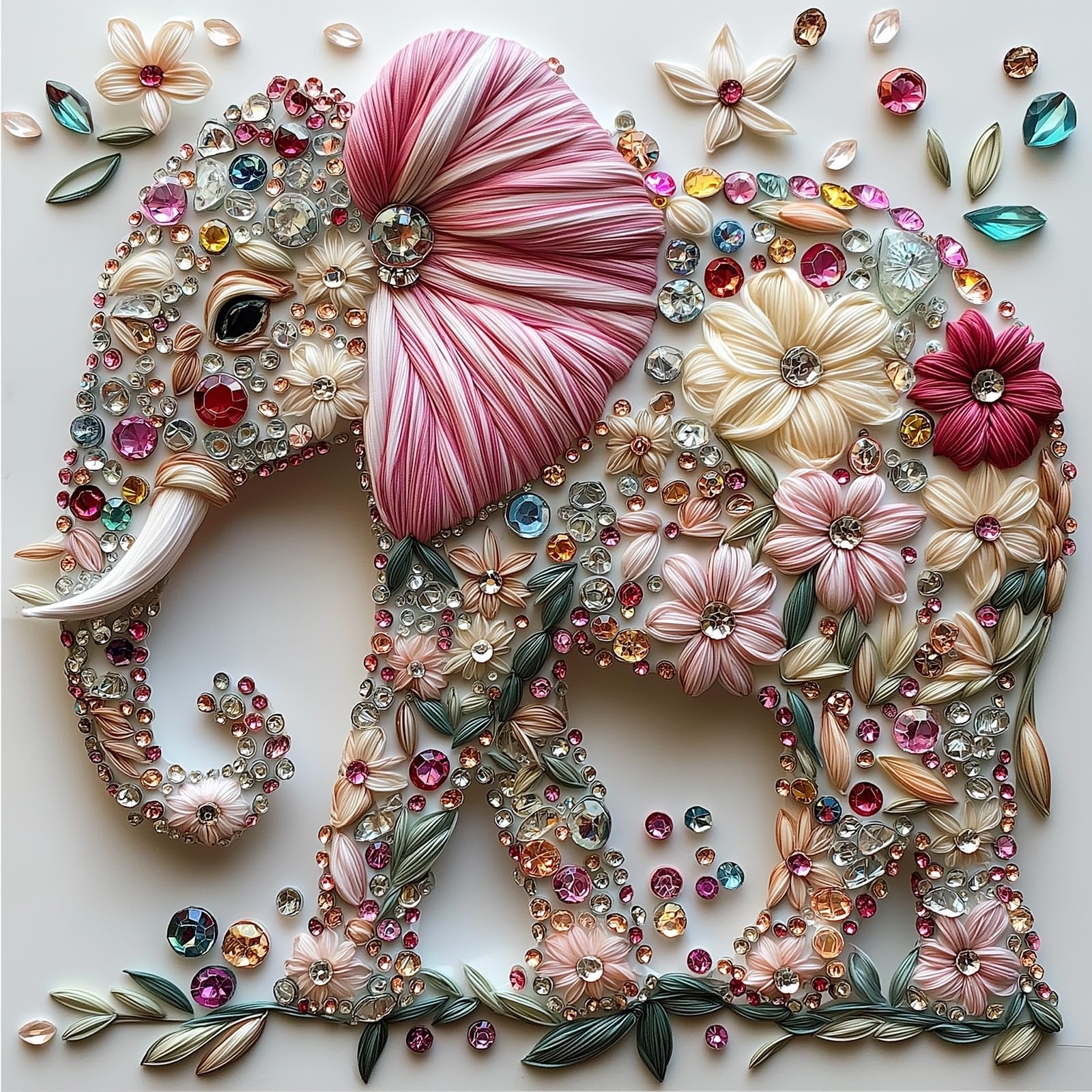 MINIWAN Elephant Jigsaw Puzzle 500 pieces with colorful crystal flowers for mindful relaxation.