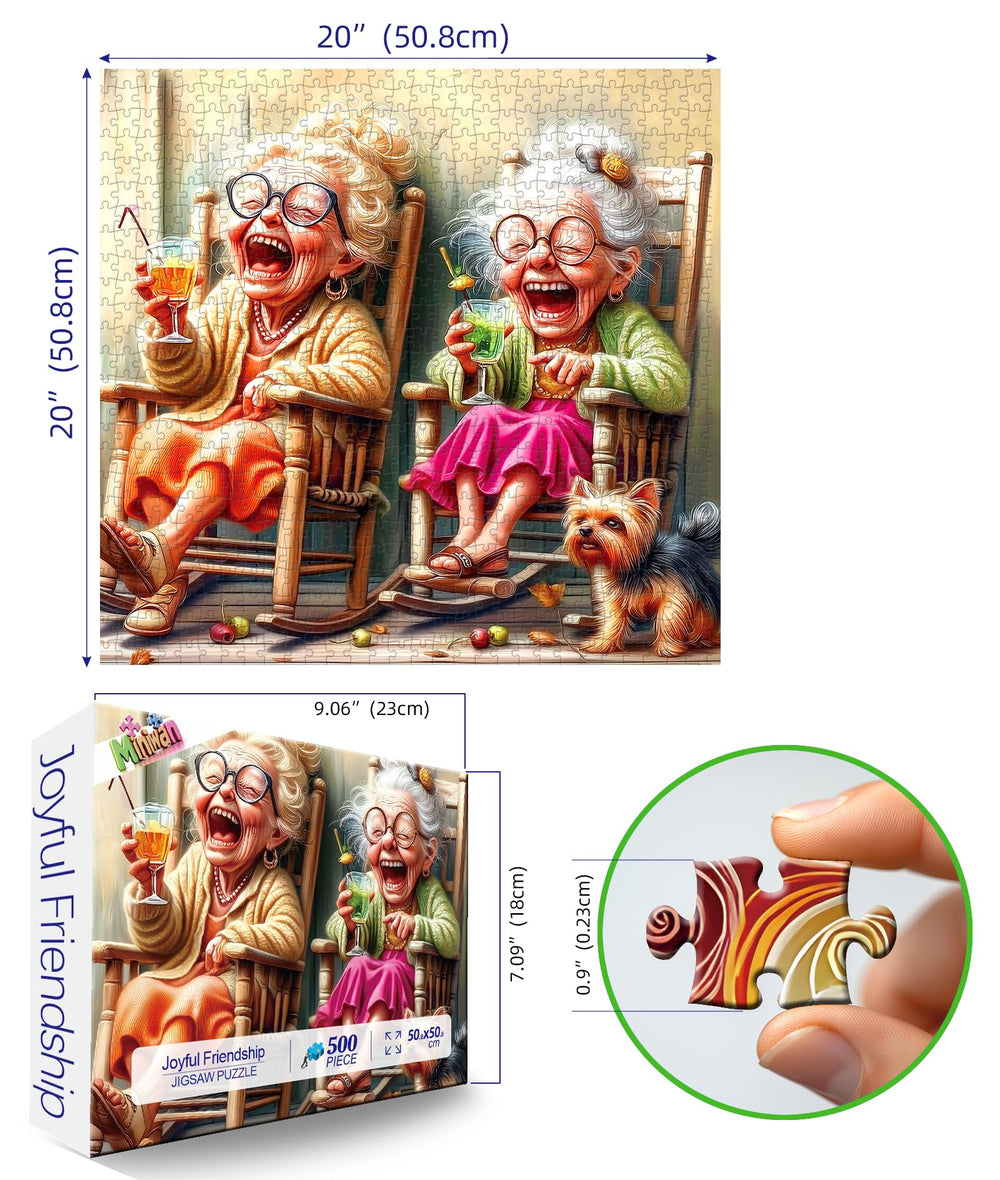 MINIWAN Laughing friends in rocking chairs on the porch as seen in the puzzle.