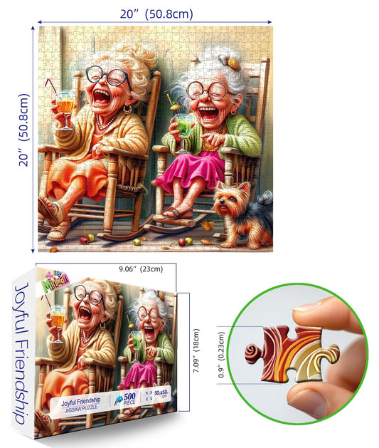 MINIWAN Laughing friends in rocking chairs on the porch as seen in the puzzle.