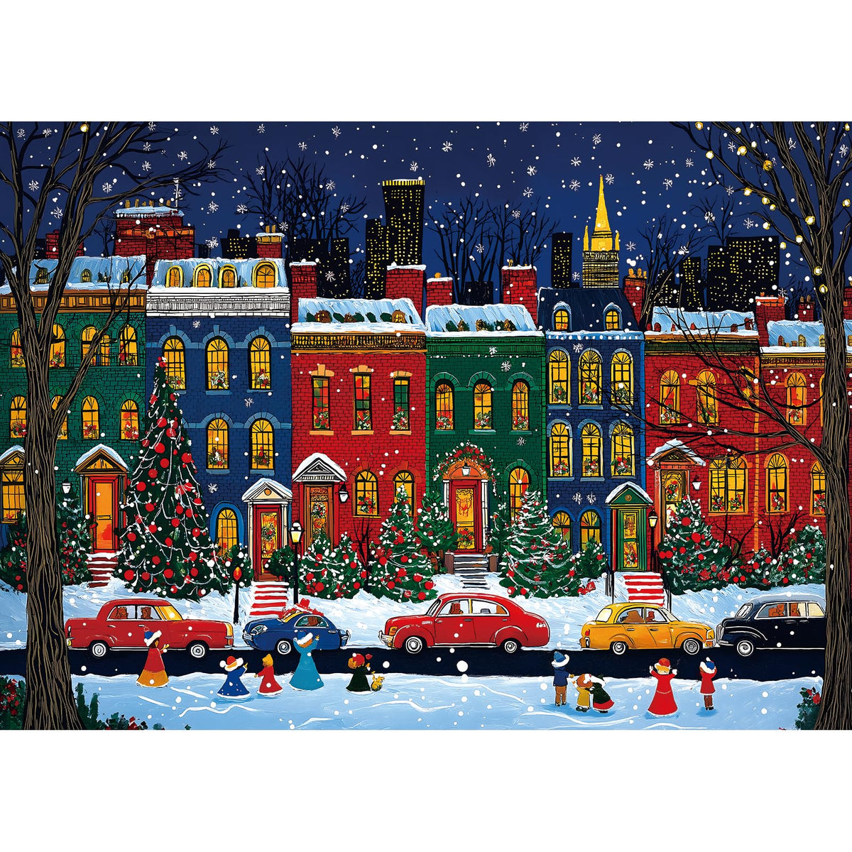 MINIWAN Vintage Winter City Puzzle cover—festive scene for cozy family game nights.
