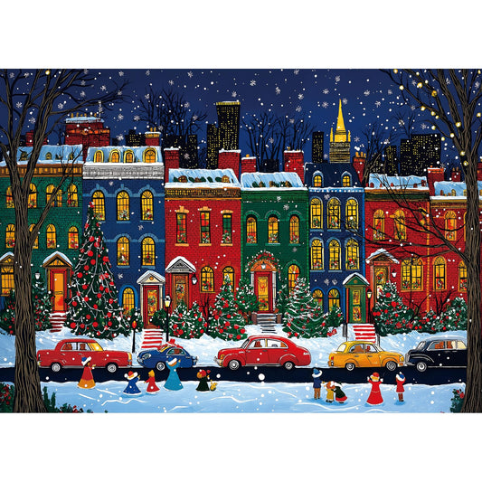 MINIWAN Vintage Winter City Puzzle cover—festive scene for cozy family game nights.