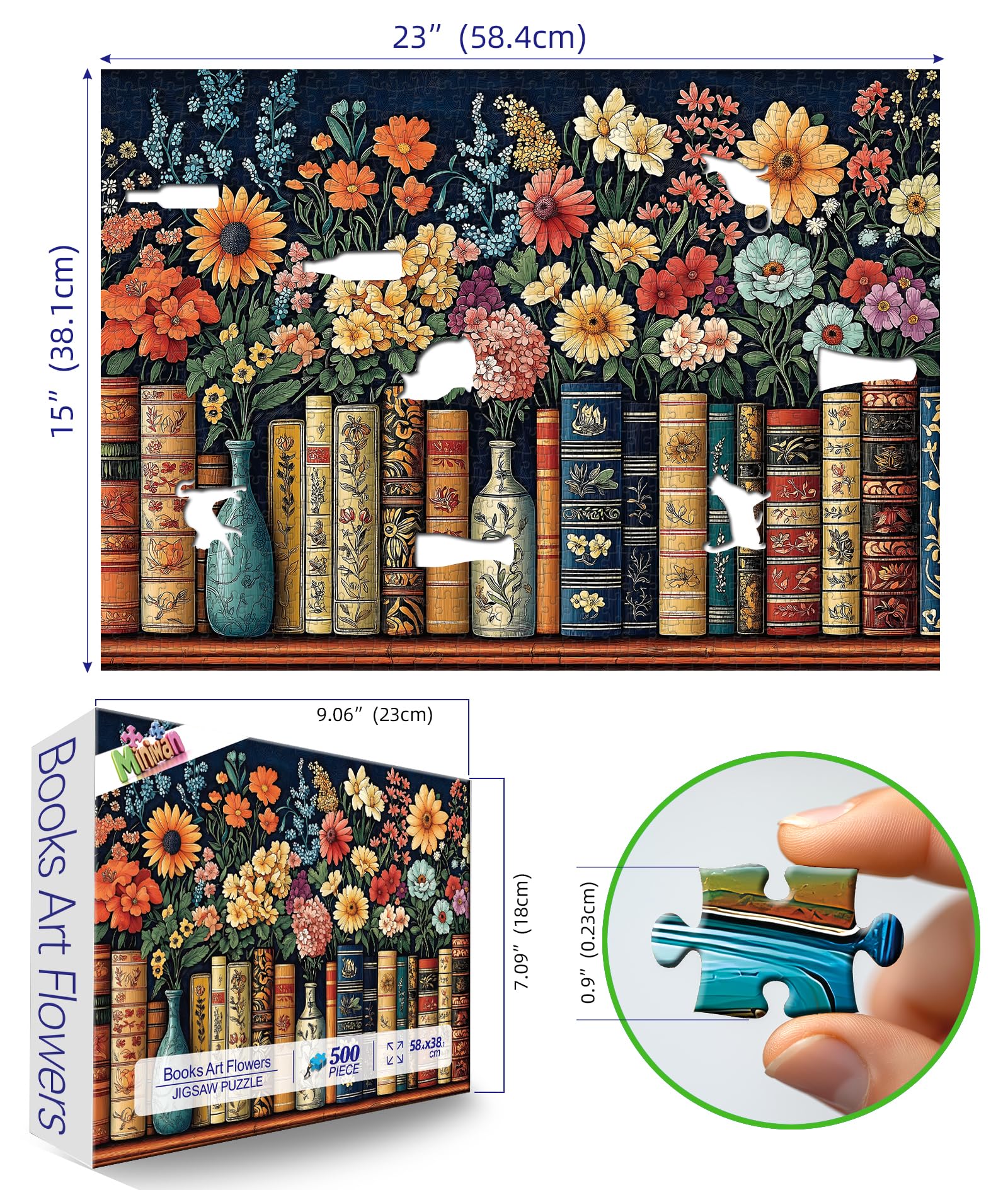 MINIWAN book spines floral ornament puzzle: intricate details ideal for satisfying, quiet evenings.