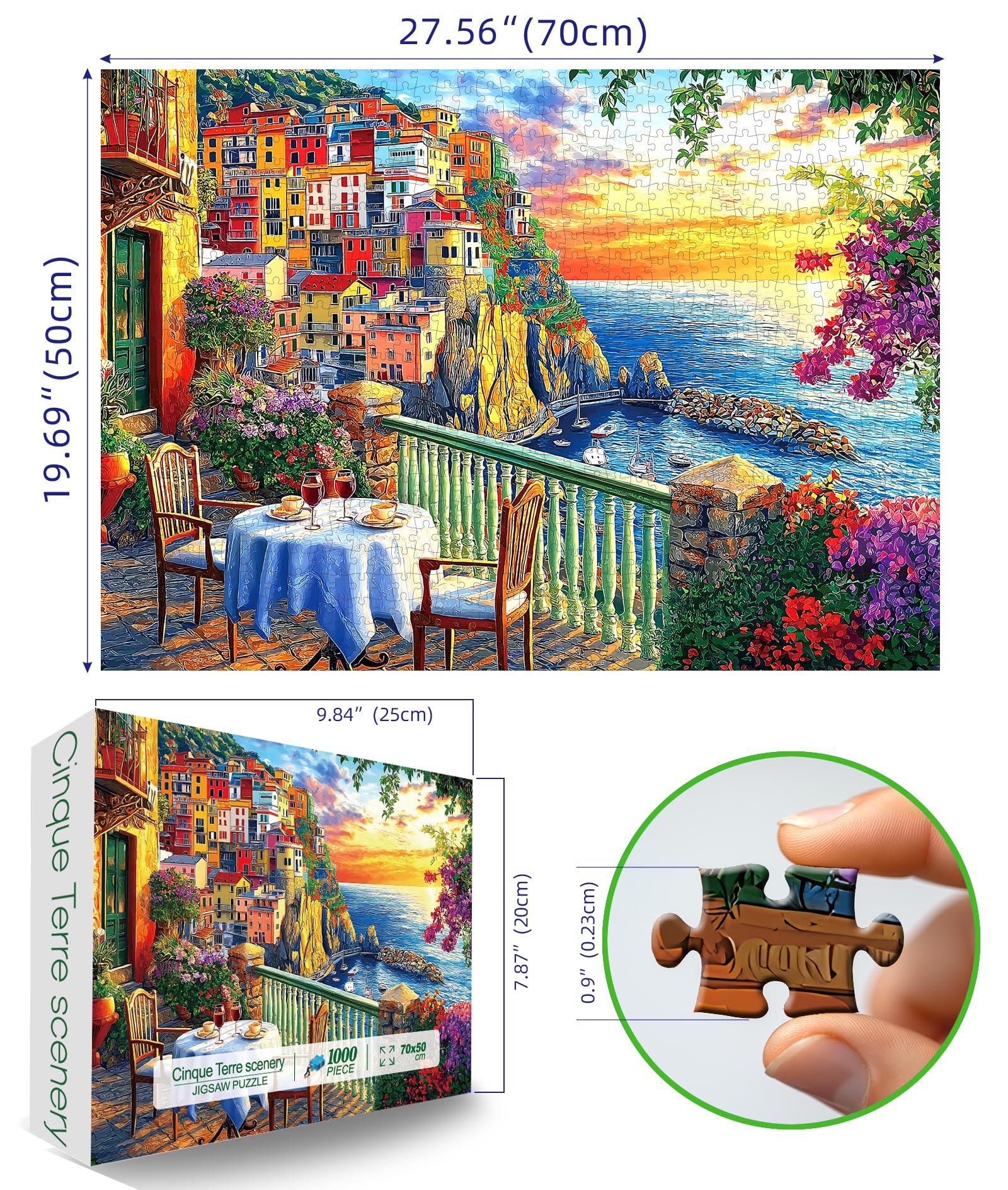 MINIWAN Cinque Terre puzzle at sunset over the Italian coast for a relaxing challenge.