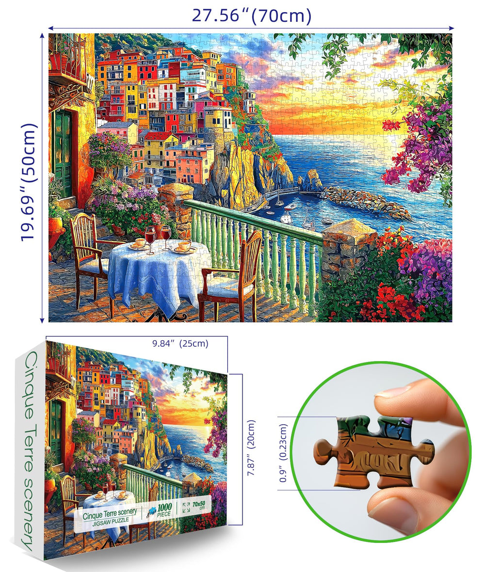 MINIWAN Cinque Terre puzzle at sunset over the Italian coast for a relaxing challenge.