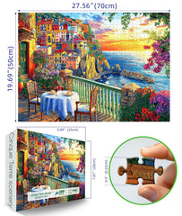 MINIWAN Cinque Terre puzzle at sunset over the Italian coast for a relaxing challenge.