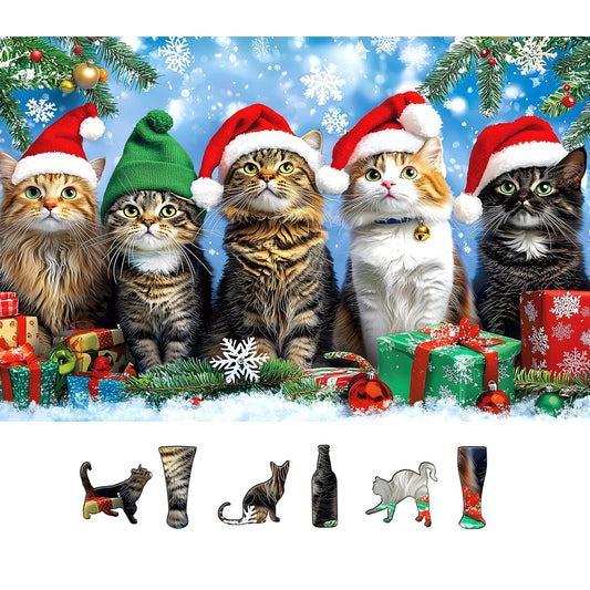 MINIWAN Christmas cats puzzle with Santa hats, ideal for cozy family nights.