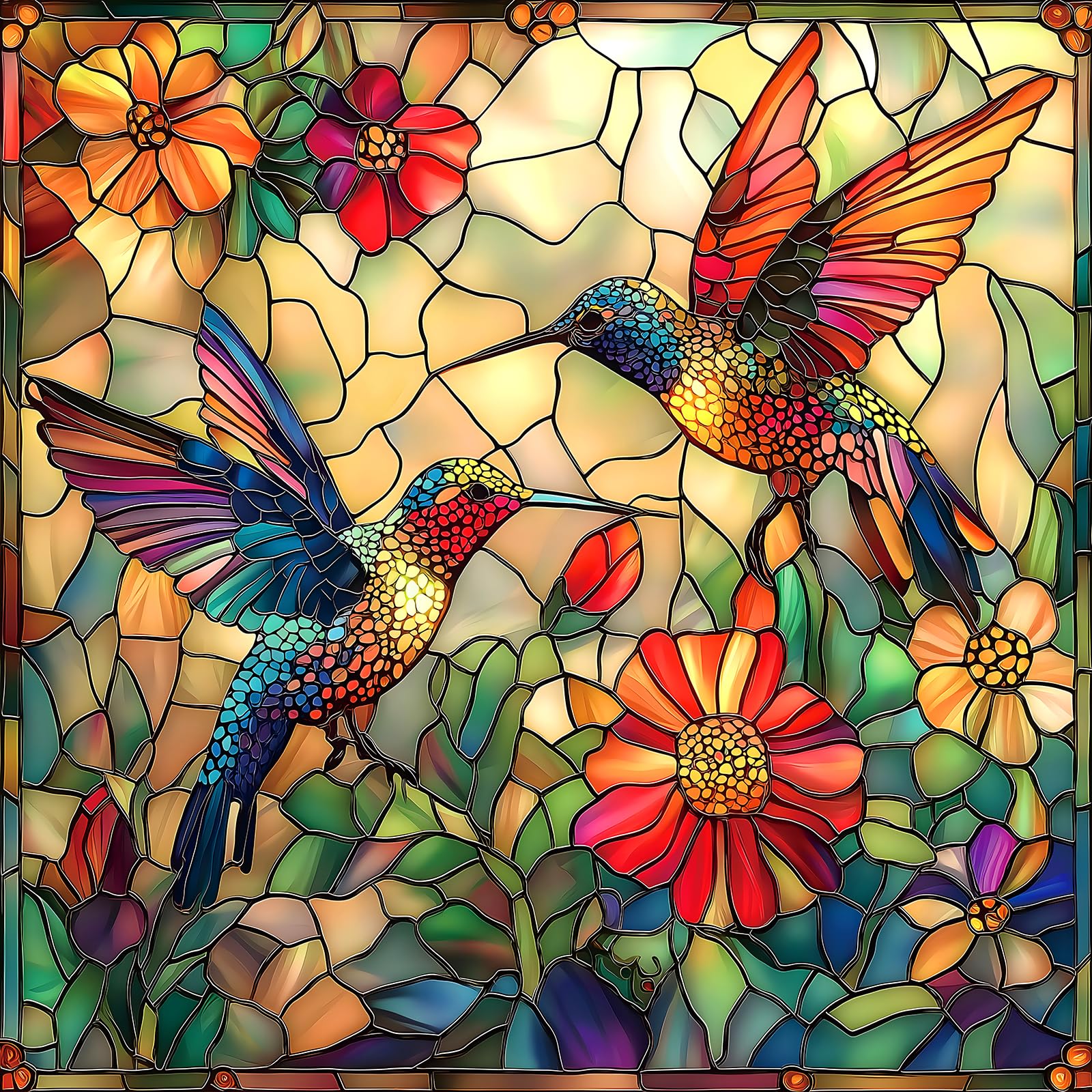 MINIWAN stained glass hummingbird puzzle with 500 pieces highlights vibrant colors for mindful concentration.
