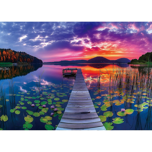 MINIWAN Sunset Lake Dock 1000-piece puzzle—tranquil dock and sky for relaxing evenings
