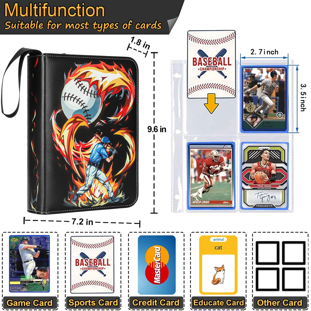 Minkeytal Flame 4-Pocket Binder open shows roomy sleeves and organized cards