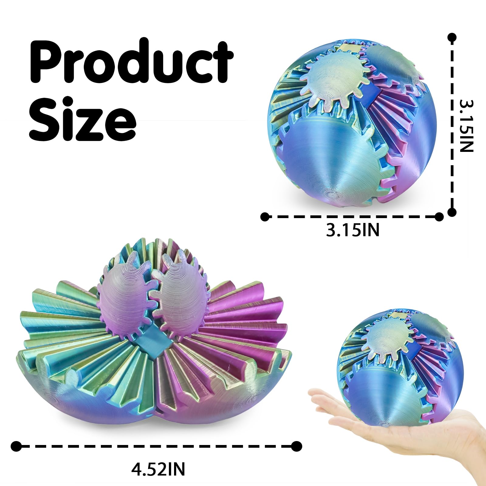 Minleway Gear Ball colorful blue-green-purple finish adds visual appeal and mood.