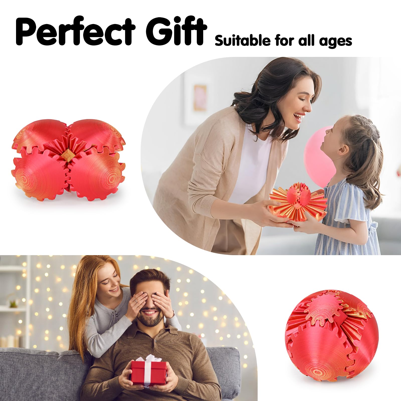 Minleway Gear Ball golden red 3.1 inch size makes a striking gift.