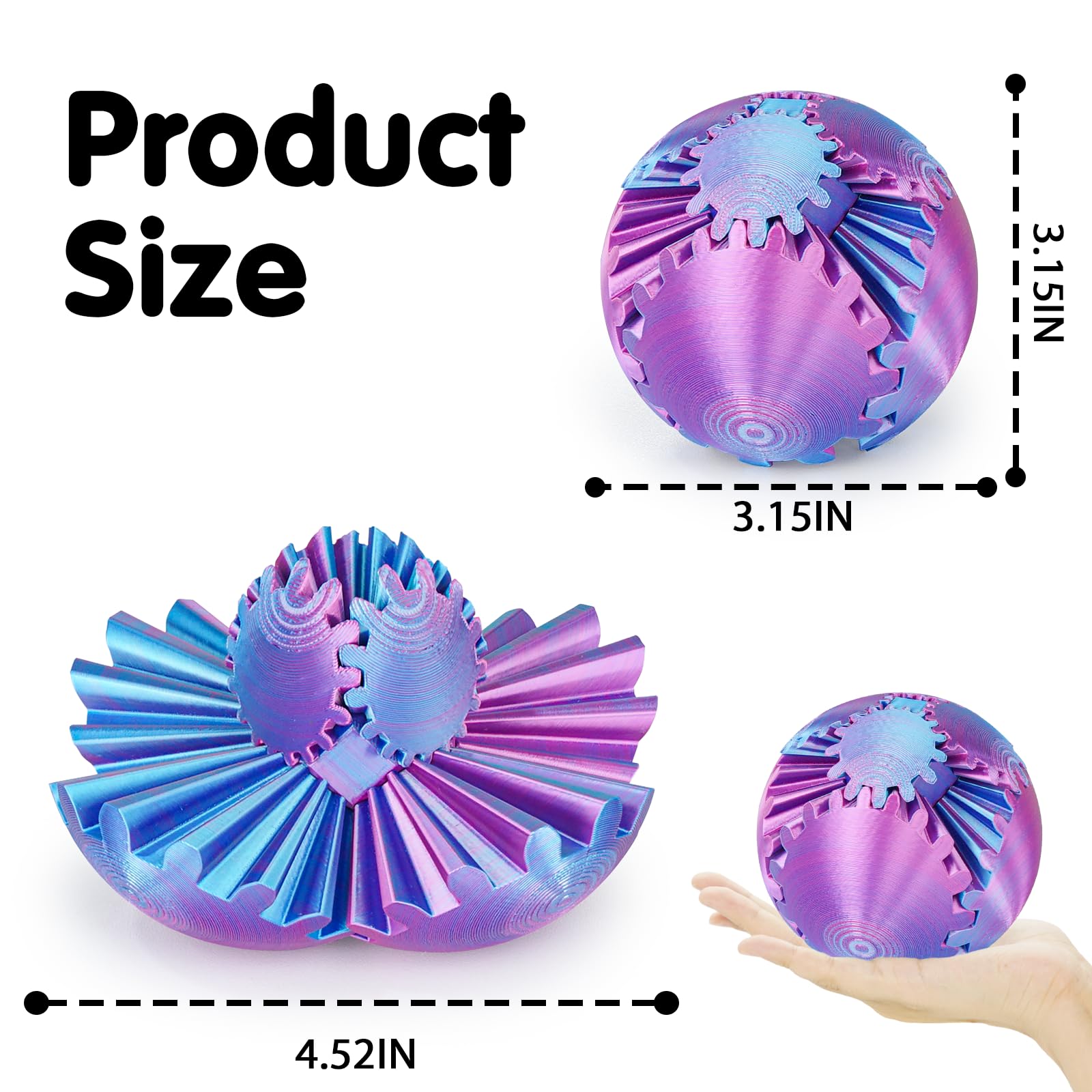 Minleway Gear Ball fits in hand for on-the-go stress relief.