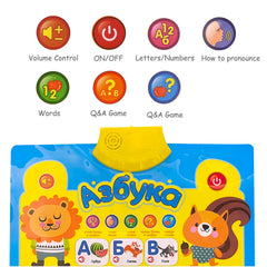 MINMEER interactive poster teaches letters, numbers, and words through play.
