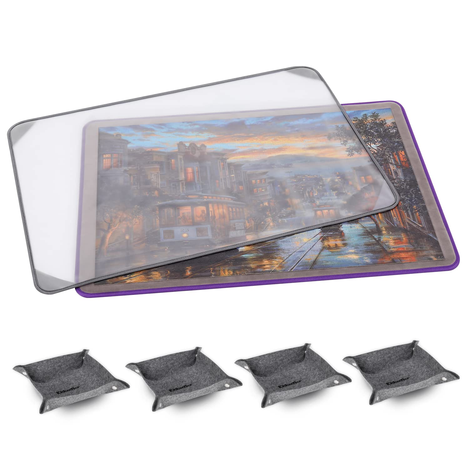 Minne Baby Kidoodler puzzle board setup showing organized workspace for large jigsaws