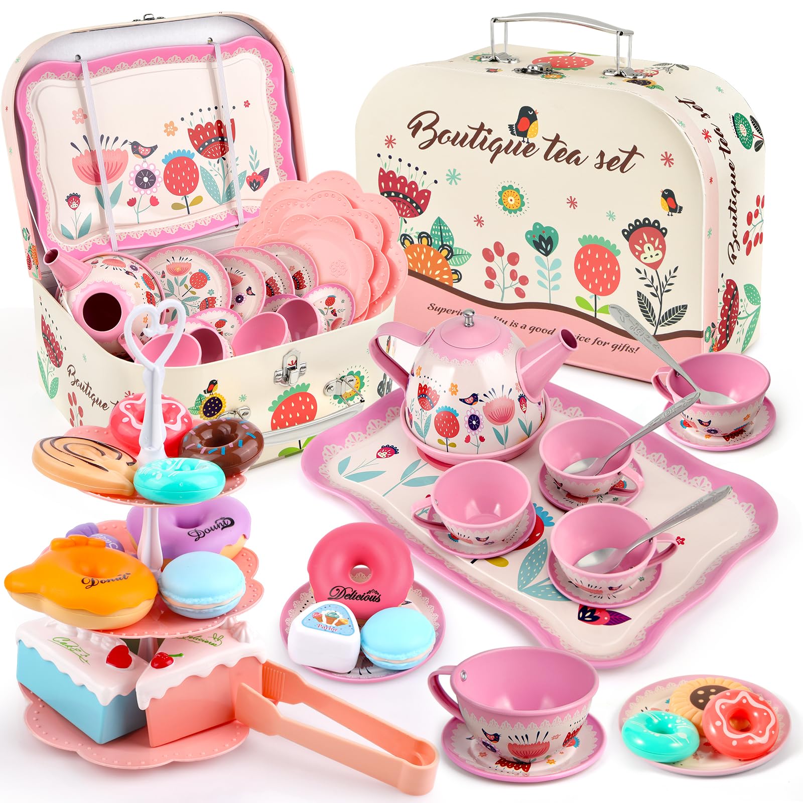Minnot tea party set teapot and tray for imaginative pretend play