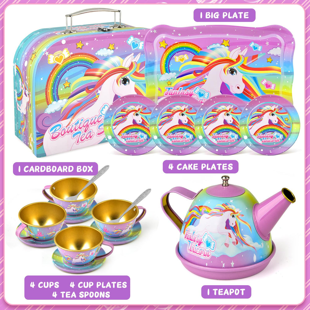 Minnot unicorn tea set cups with bright colors for creative play sessions